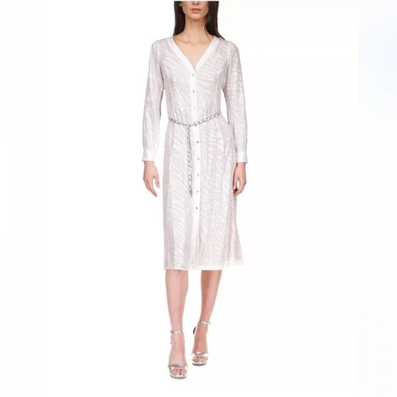 ✨ Michael Michael Kors Metallic Shimmer Midi Dress Chain Waist L - Picture 12 of 16